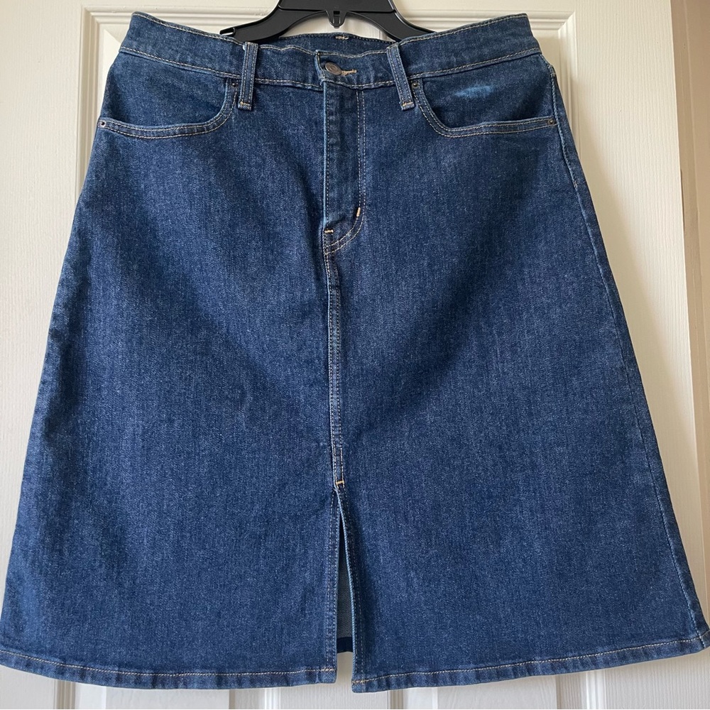 LEVIS A Line Denim Midi Skirt Blue Wash Size 30
